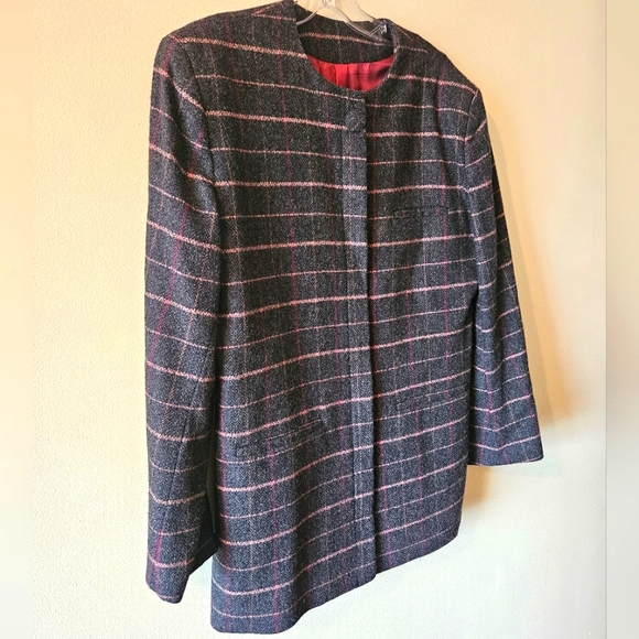 Grey Wool Blazer with Rose/Purple Plaid Size 12. 80's by Boston Traveler - Picture 3 of 7